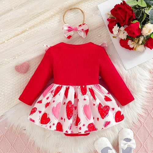 WOLBAY Newborn Infant Valentines Baby Girl Outfit Love Print Romper Drees Ruffles Bodysuit Jumpsuit Clothes And Headband3