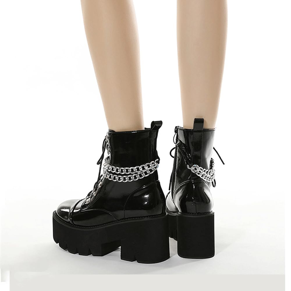 PROMI Tacones Altos Cadena De Zapatos De Mujer De Fondo Grueso Tacón Alto Grueso Botas Cortas