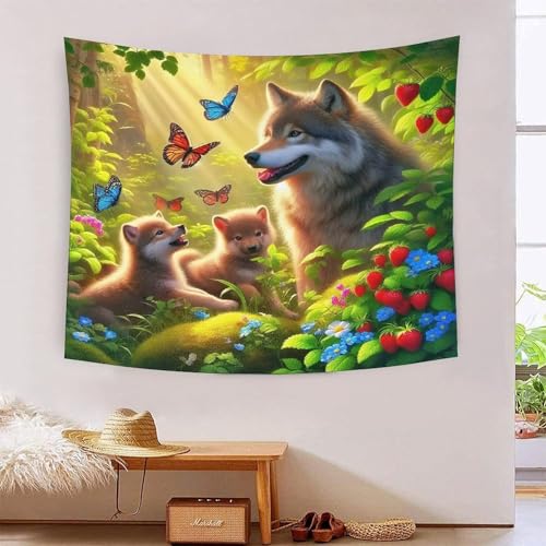 Tenture 3D loup et lune pour apporter une ambiance apaisante dans une chambre