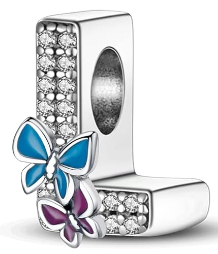 Symretie Pendentif Initiale L avec Papillon en Argent 925 pour Femme, Compatible avec les Bracelets et Colliers de Style Pandora et Européen. Convient aux Femmes et aux Filles.