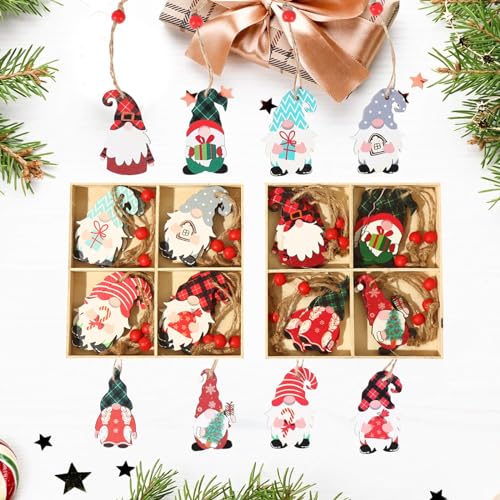 24 Stück Holz Weihnachtsbaumanhänger,Weihnachtsanhänger Wichtel Set...