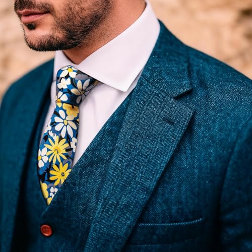Image of Barry.Wang 100% Cotton Floral Ties for Men 63 inch Extra Long Necktie Clip