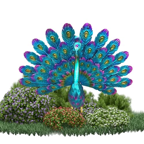 Ornamentos de jardín de pavo real, adornos de jardín, estatuas de pavo pavo real, estatuas de pájaros de metal decoración de arte de pájaros de metal para el patio del porche del porche estatuas al