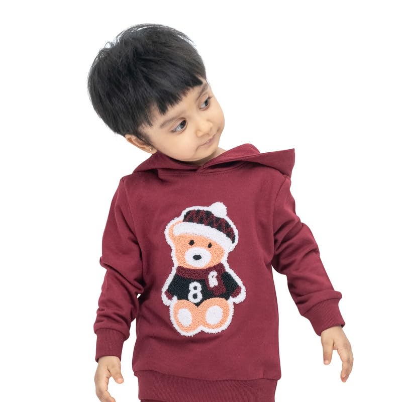 ARIEL Kids Cotton Fleece Full Sleeve Hoodie Sweatshirt for Boys and Girls (CHNLY-BURG-TEDY8-23YRS) Burgundy - Image 5 thumbnail