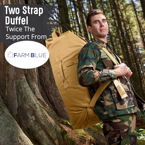 Image of Farm Blue 2 Strap Military Travel Duffle Bag, Coyote, XL, Military Backpack Duffel Bag