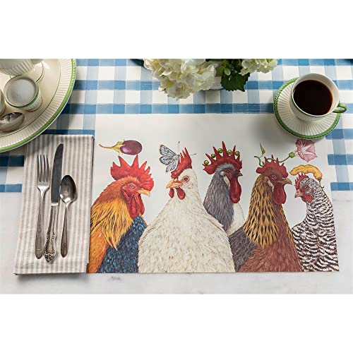 Chicken Paper Placemats For Dining Table - Disposable Square Paper Placemats For Spring Summer Parties - Vicki Sawyer Designed - American Made 24 Sheets Per Pad #TOP1