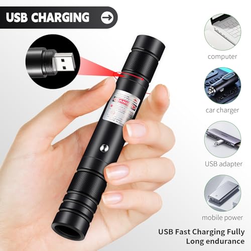 Laser Pointer High Power, Red Laser Pointer Indicator Light, Long Range Lazer Pointer for Hiking, USB Charge-Red - Thumbnail 3