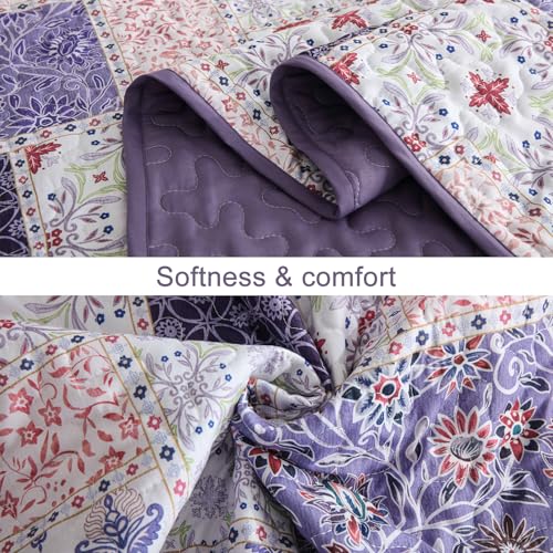 Colcha King morada de microfibra para solucionar camas desabrigadas con estilo floral 7