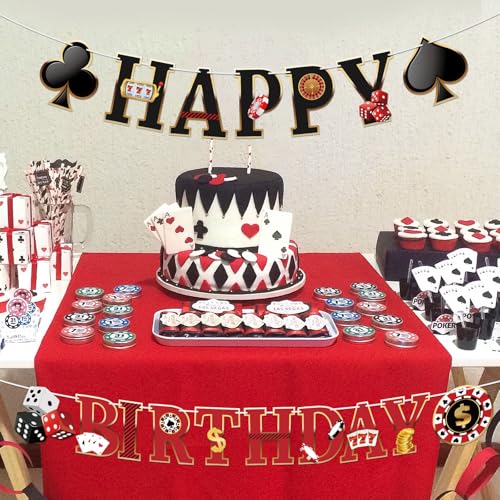 Image of Casino Happy Birthday Banner Casino Theme Party Decorations Poker Game Party Banners Garland for Las Vegas Night Poker Game Party Supplies