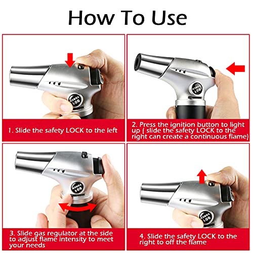 RenFox Flambeerbrander keukenbrander butaan gasbrander met veiligheidsslot butaangasbrander keuken voor crème brûlée BBQ grill kaarsen koken bakken bakken (butaan niet inbegrepen) (zilver zwart) - Image 6