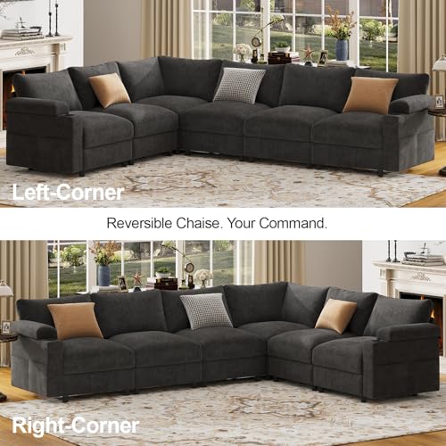 Image of Sectional Couches for Living Room FSC Certified Chenille Modular Couch Oversized Cloud U Shaped Convertible Sleeper Sofa Chaise Detachable Armrest Cushion (Chenille Green, U Shape 8 Seat)