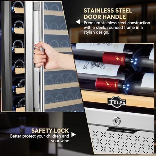 Image of Tylza Wine Fridge 24 Inch, 189 Bottles Large Wine Cooler Refrigerator, Built-in or Freestanding Tall Wine Cooler with Upgraded Compressor, Low Noise, Fast Cooling and Intelligent Temperature Memory