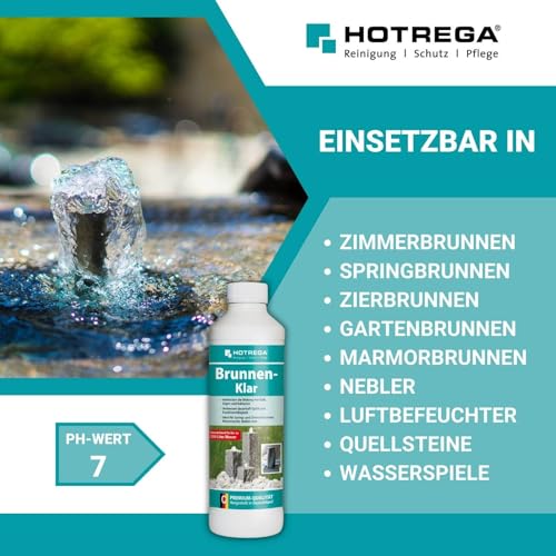HOTREGA Brunnen-Klar 500 ml | Brunnenreiniger gegen Kalk Algen und Bakterien | für Innen- und Außenbereich | geeignet für Zier- und Gartenanlagen
