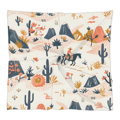 Desert Cowboy Cactus Silk Scarf for Women 23.6x23.6