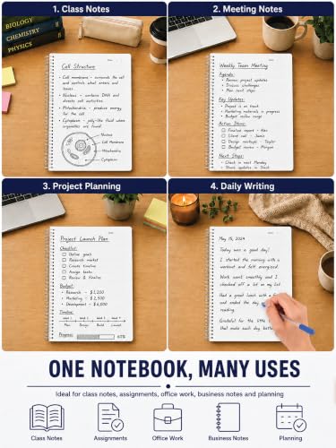 Image of DOODLE Focus Flow 5 Subject Spiral Notebook Set of 2 | Dark Blue + Dark Blue | 200 Sheets Each, College Ruled Paper | Multi Subject Notebooks with Dividers & Water Resistant Covers
