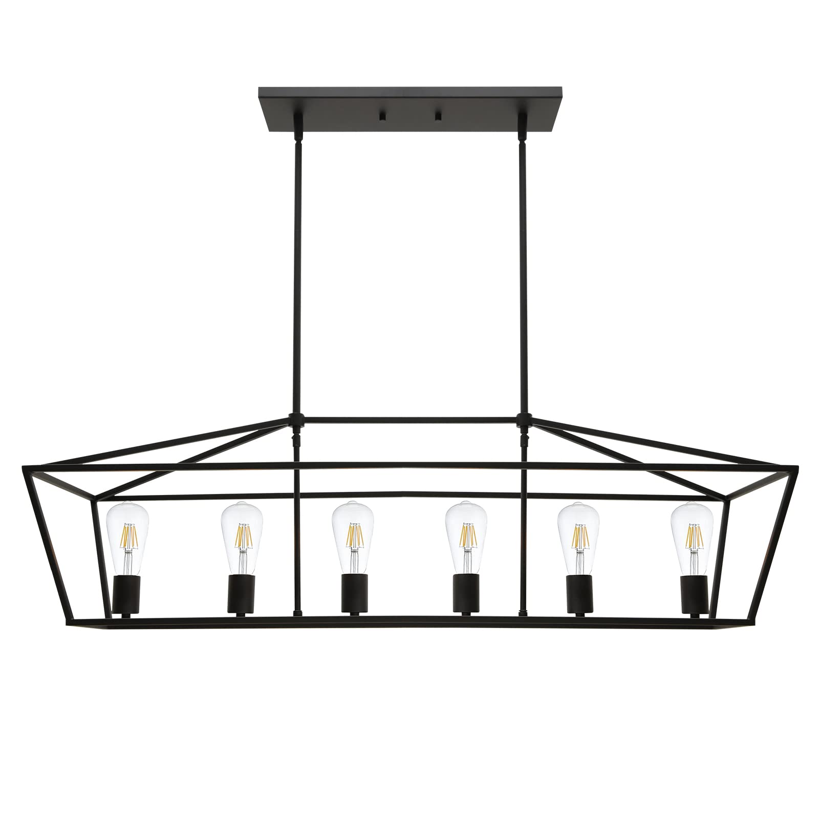 MELUXEM Farmhouse Chandelier 6-Light, Modern Black Chandelier Retro Ceiling Hanging Lighting Fixtures, Lantern Pendant Lights for Kitchen Dining Room