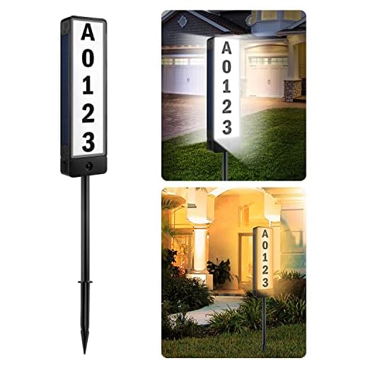 T-SUN Solar Address Sign, Solar House Number Sign for Outside Waterproof, Warm/Cool White Lighted House Numbers LED Solar Powered Address Plaques Driveway Marker for Home Yard Street