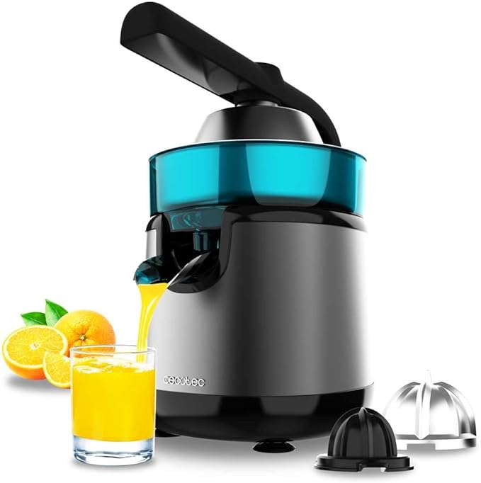 Cecotec Exprimidor Eléctrico de Brazo para Naranjas y Cítricos EssentialVita Hyden 120 Hybrid. 120W, 2 Conos Desmontables de Plástico de Diferente Tamaño, Mango y Tapa de Plástico, Capacidad 250ml