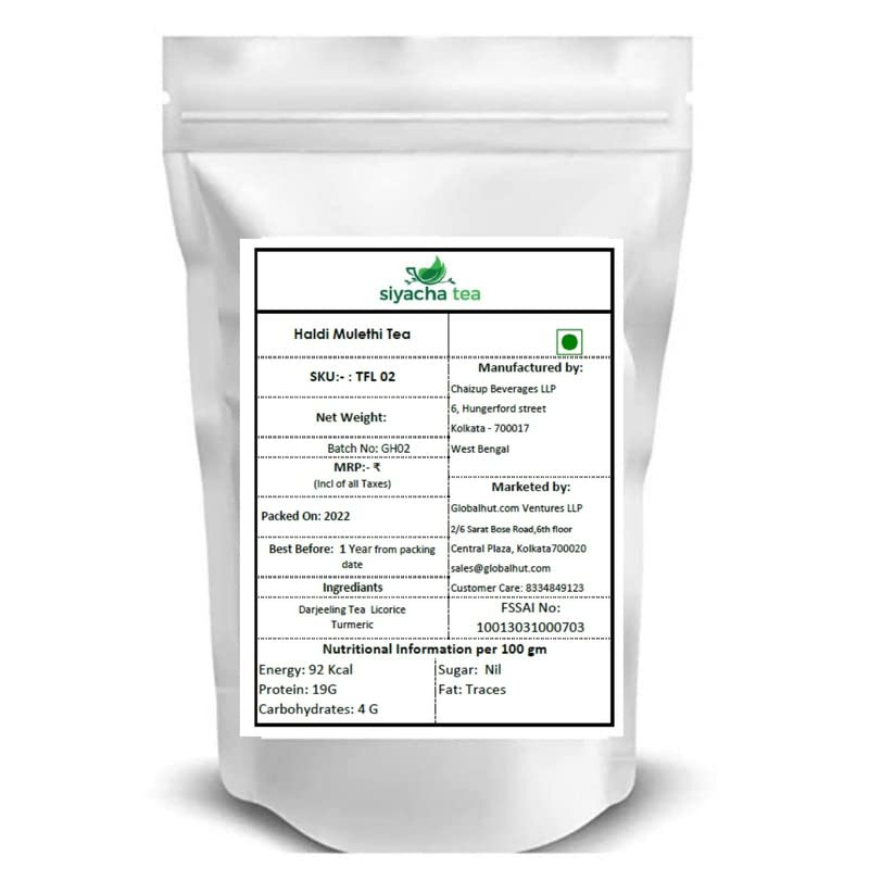 Image of Siyacha Tea Haldi Mulethi Tea|100 Grams|Darjeeling Black Tea with Licorice,Turmeric |Herbal Spice Blend|Natural Immunity Booster|Detox Turmeric Tea|Healthy Loose Leaf Chai Patti|Makes 50 Cups