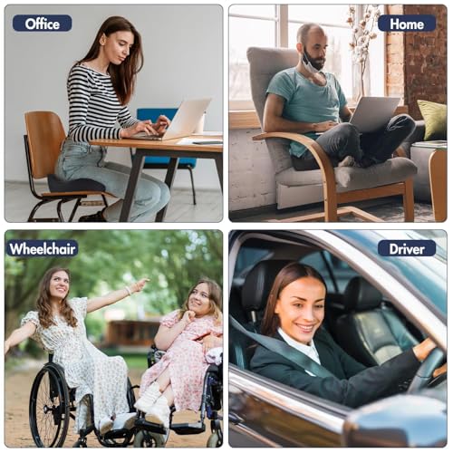 Car Seat Cushion, Ergonomic Memory Foam Car Seat Pad for Sciatica Pain Relief, Larger Driving Seat Cushion for Car Short Drivers on Long Drives - Butt Cushion for Car,Truck, Office - Black