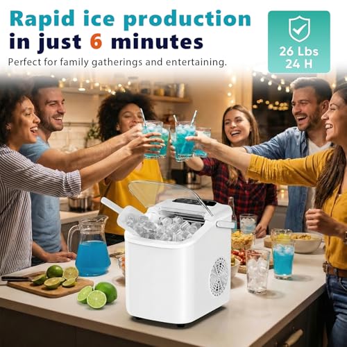 Image of OLIXIS Countertop Ice Maker with Self-Cleaning, Portable Ice Maker Machine | with Ice Scoop, 26Lbs /24H, 9 Cubes in 6 Mins, 2 Sizes for Home, Kitchen, Office