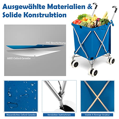 GOPLUS Klappbarer Einkaufswagen mit Rädern, Leichter Einkaufstrolley mit Zwei Lenkrollen, Abnehmbare wasserdichte Oxford… – Bild 5