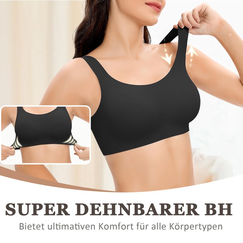 Jiuday Jelly BH Damen ohne Bügel Große Brüste Starker Halt Komfort Vollschalen Bustier T Shirt Soft Push Up Bra Gepolstert Nahtloser Bralette mit Extender