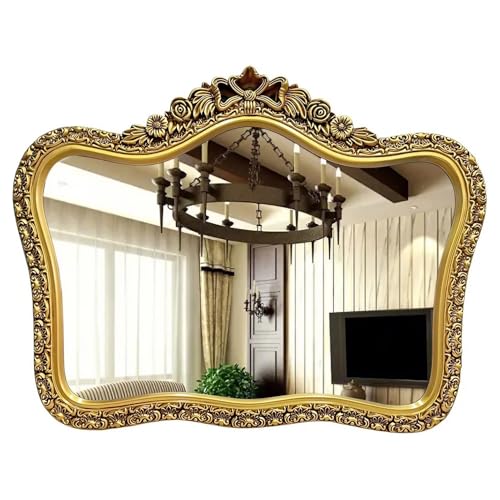 SXFSDOU Espejo Antiguo para decoración de Pared, Espejo de baño Barroco ornamentado, Espejo Decorativo Vintage para Sala de Estar, Dormitorio, Entrada o Pasillo (95x72cm (37x28 Pulgadas))