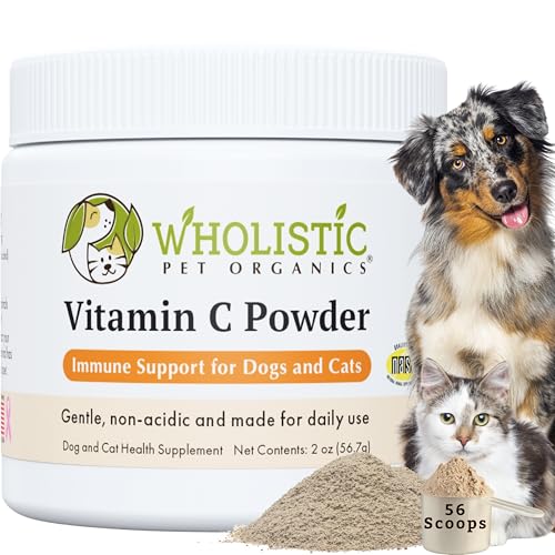 Wholistic Pet Organics Vitamin C Powder for Dogs & Cats - Cat & Dog Allergy & Itch Relief - Vitamin C Immune Support Supplement - Itchy Skin Support for Seasonal Dog Allergy Relief - 2 oz - 57 Scoops