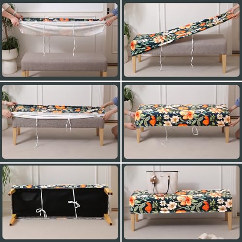 Image of HOKIPO Premium Printed Velvet Dining Bench Cover, Teal Twilight Garden (AR-5798-D2)