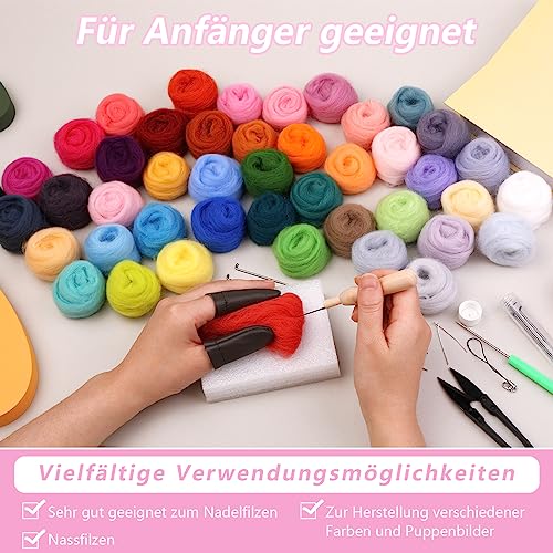 Reovin Nadelfilz Set - 45 Farben Filzwolle mit Werkzeug, Filznadeln und Aufbewahrungstasche für DIY Handwerk – Bild 5