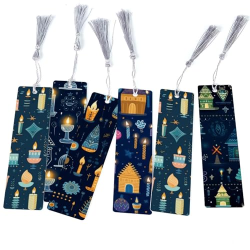 Marque-pages Hanoukka à pompons - Lot de 6 accessoires de lecture et papeterie