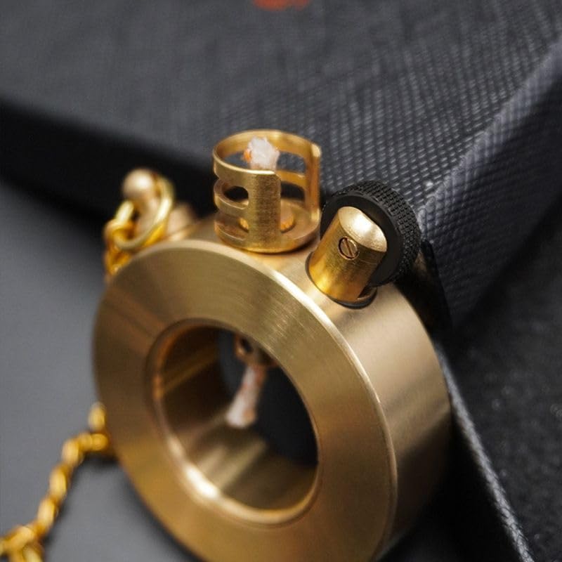 Image of Smoke King Retro Brass Trench Lighter Hollow Ring Design, Refillable Wheel Lighter Windproof, Portable, Vintage Style for Men Gift for Collectors, Camping & Outdoors (Fuel Not Included)
