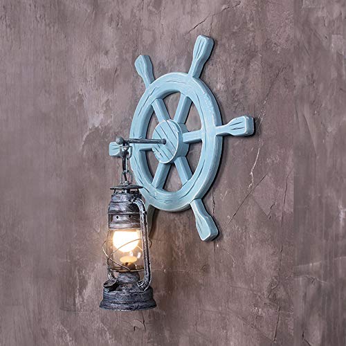 Lámpara de pared creativa con forma de timón retro de madera para restaurantes 5