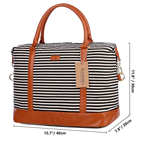 BAOSHA HB-28 Ladies Women Canvas Travel Weekender Bag Overnight Carry-on Duffel Tote Bag (Black)