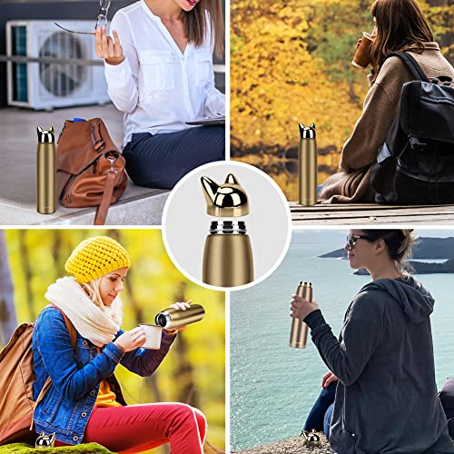 Cute Cat Water Bottle, Jhua Stainless Steel Insulated Water Bottles Vacuum Travel Coffee Mug For Kids Girls Women Leak-Proof Cat Insulated Water Bottle, 320 Ml/10.8 Oz (Golden) #TOP6