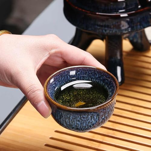Image of Mini Porcelain Cup Set of 4 Colourful Ceramic Tea Cup with Kiln Glaze Cups 2oz (Blue)