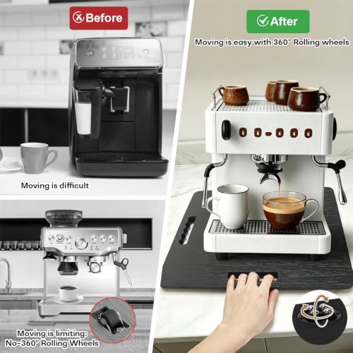 Image of Appliance Slider, Sliding Tray for Coffee Maker, 15.7x13 in,Black | 360 Rolling wheels, 0.65 Inch Thick Bamboo, Coffee Pot Slider Tray, Space-Saving Kitchen Organizer for Counter 66lb Capacity