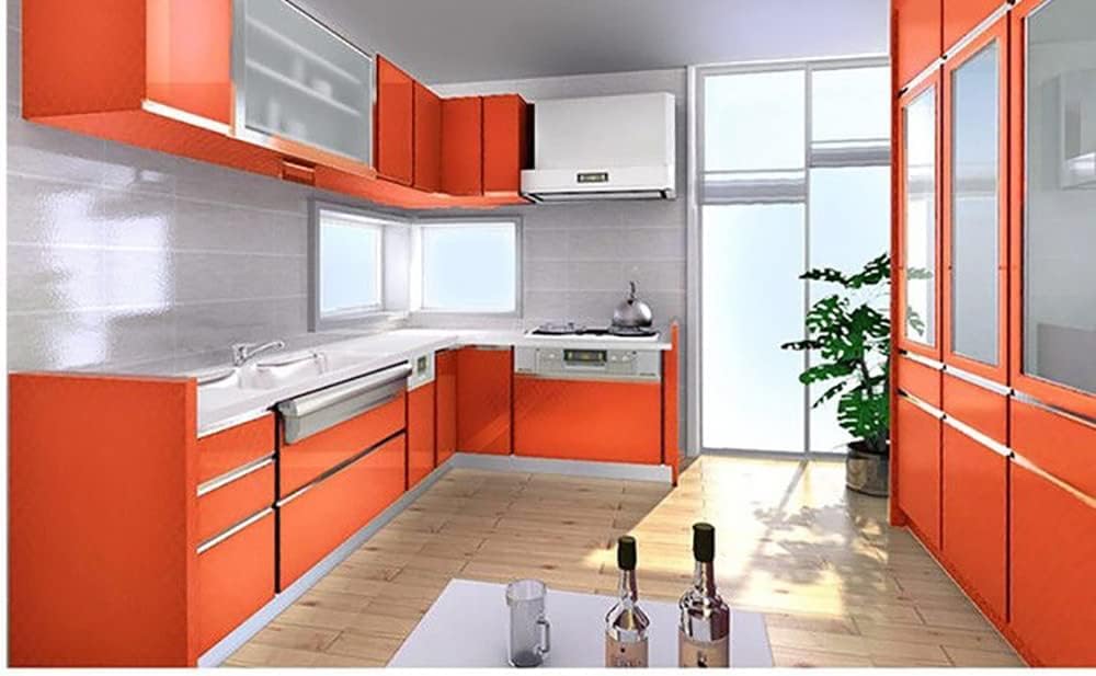 WALLNEST Orange Glossy Vinyl Peel & Stick Self Adhesive Waterproof Sticker for Living Room, Bedroom Office, Almirah, Floor, Tabletop, Wall, Fridge,& Renovation (12x144Inch) 1