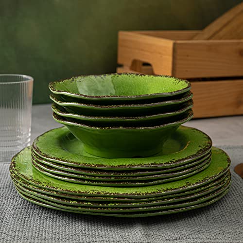 Lehaha Melamine Dinnerware Set, 12-Piece Dishes Set, Lightweight And Bpa Free Rustic Plates And Bowls Sets, Service For 4, Indoor Outdoor Use, Great For Patio, Camping, Rvs (Green) #TOP4