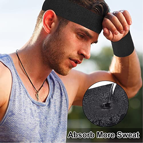 Wristbands Headbands Sweat bands Set, 4 Pieces Men Women Sweat Bands wristbands Absorbent wrist band for Gym Sports Tennis Running Exercise Basketball Wrist Sweatband Moisture - Image 4