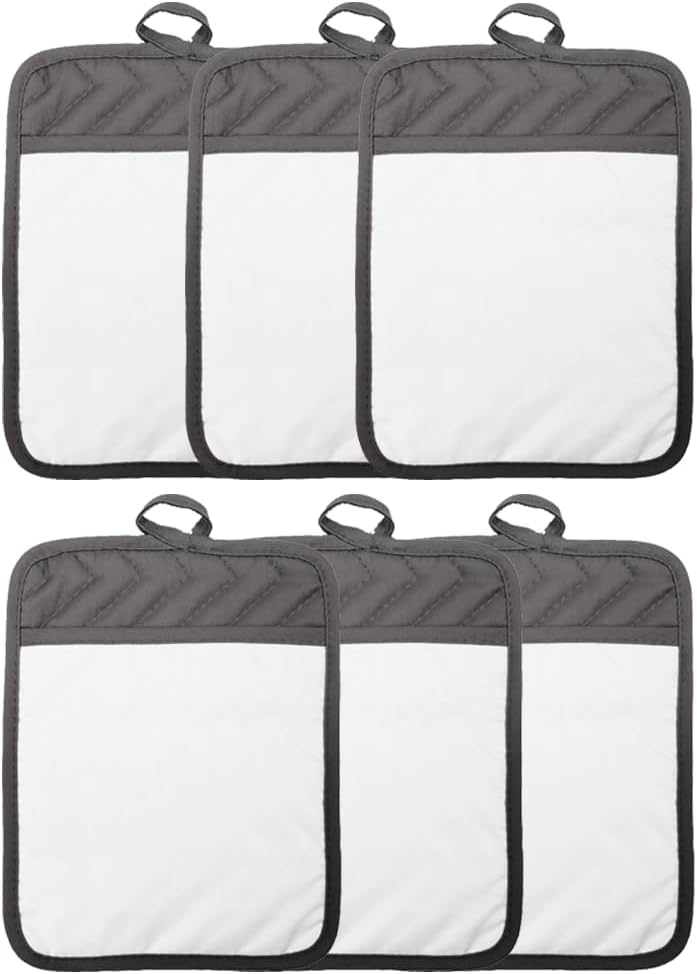 Gray Grey Sublimation Blanks 9x7 Polyester/Cotton Pot Holders with Sublimation Pocket DIY Set of 6