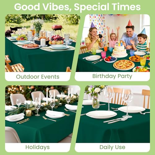 Image of LANLISA 4 Pack Dark Green Tablecloth Plastic, 54 x 108 Inch Rectangle Table Cloth Disposable, Christmas Decorations Tablecloths, Party Plastic Cover