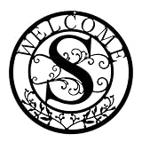 BVLFOOK Metal Wall Art, Letter S Monogram, Personalized Name Sign, Black Wall Decor, Custom Family Name, Welcome Plaque for Door Living Room Kitchen Dining Room Indoor Outdoor Decoration Christmas