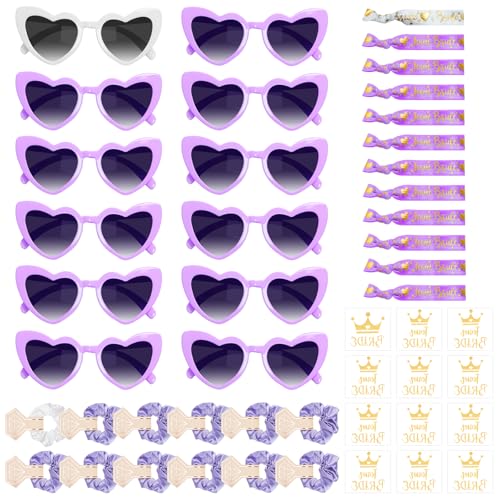 Ruryxel 48 peças acessórios despedida de solteira para Team Bride, 12 óculos de festa divertidos, 12 pulseiras elásticas, 12 diametas, autocolantes tatuagens temporárias noiva e amigas festa casamento