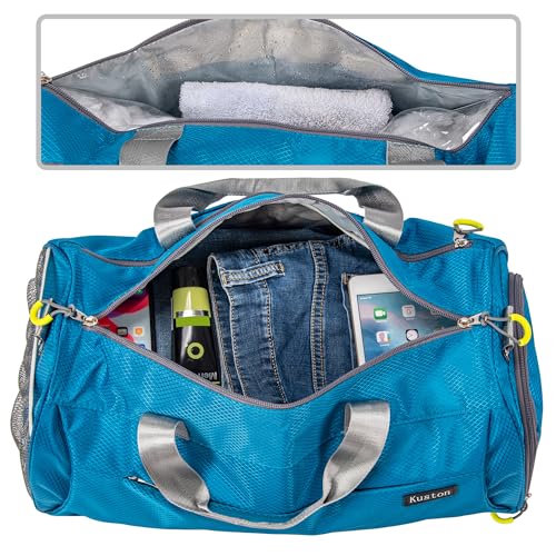 Kuston Sports Gym Bag with Shoes Compartment, Trolley Sleeve and Wet Pocket Gym Duffel Bag Overnight Bag-Upgraded3