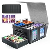 AFIING Commander Deck Box for MTG/EDH, Fits 400+ Double-Sleeved Cards, with Display Window, 4 Removable Deck Cases, Dividers, Dice Tray & Handle, Card Holders for TCG (Black Grey)