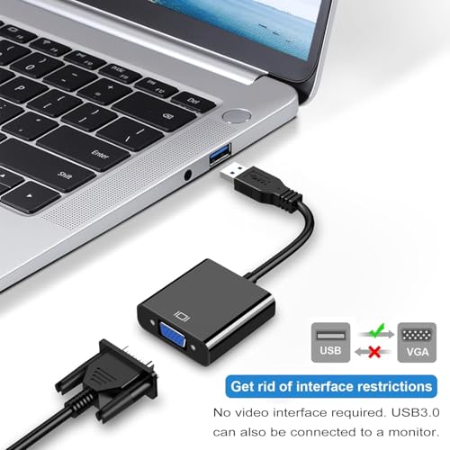 Image of USB to VGA Adapter for Monitor, VGA to USB 3.0 /2.0 Converter 1080P Multi-Display Video Cable for Laptop Desktop PC to Monitors, Projector, TV. (Windows 11 is not Supported,) (Black)
