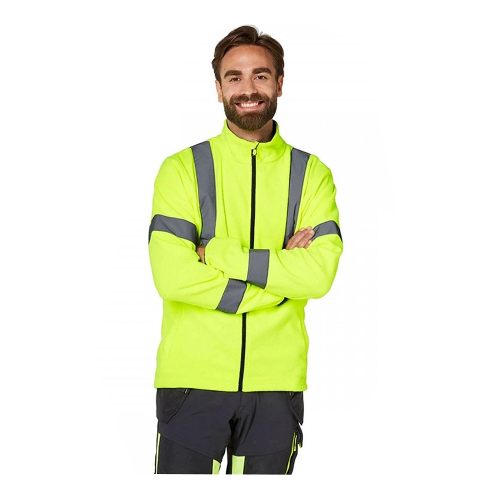 Camisa reflectante de alta visibilidad con bolsillo y cremallera, suéter de trabajo de polar for hombre, chaqueta de seguridad. chaleco reflectante