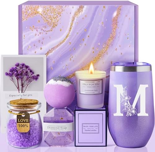Christmas Gifts for Women Best Friend - Relaxing Lavender Spa Gift Basket, Gifts for Women Who Have Everything, Birthday, Valentine's Day, Galentines Day Gifts, Mothers Day Gifts for Mom Grandma(M)
